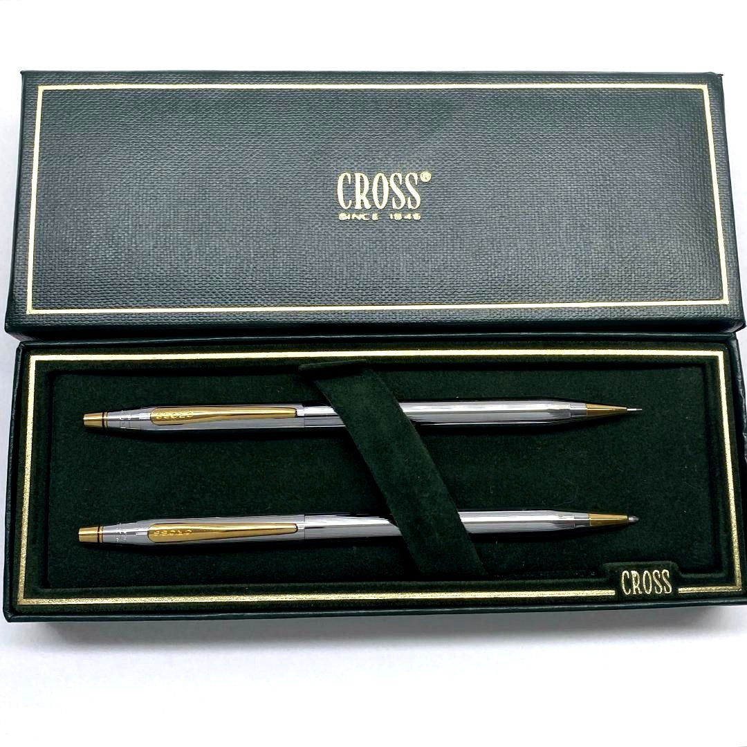 Cross Classic Century USA Chrome Ballpoint Pen and Mechanical Pencil Set with Case