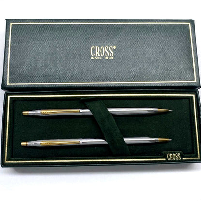 Cross Classic Century USA Chrome Ballpoint Pen and Mechanical Pencil Set with Case