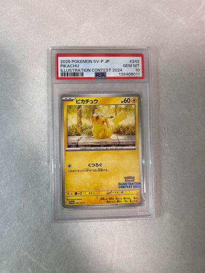 Pokémon Promo Pikachu Illustration Contest 2024 art card graded PSA GEM MT 10 in protective case