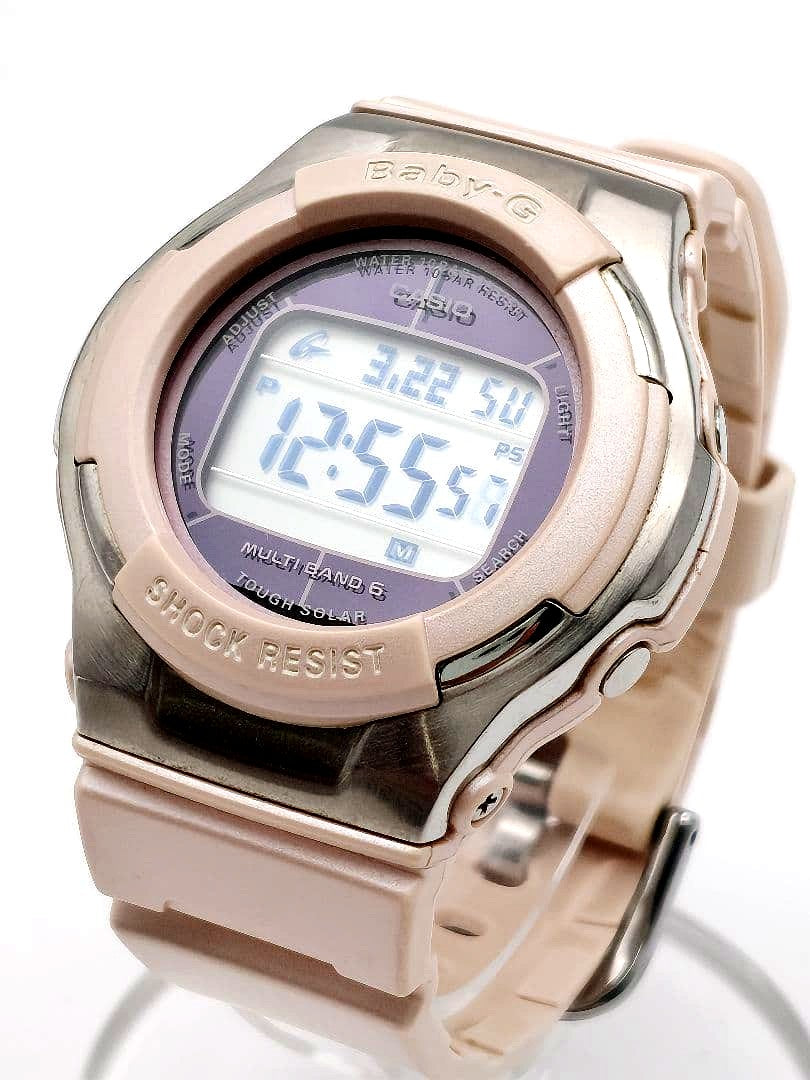 Casio Baby-G digital watch pink M-1 series with Multi-Band 6 and solar power, showing used condition
