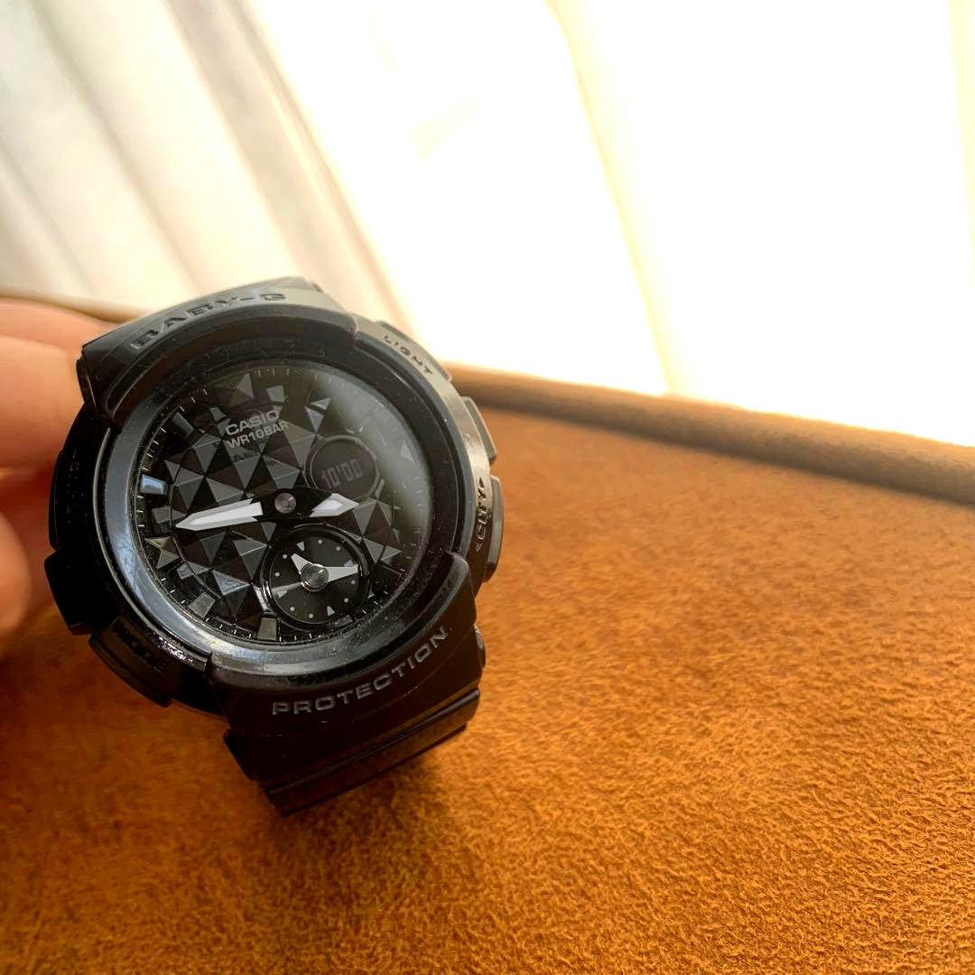 Casio Baby-G black wristwatch with black studs design, battery included, Japan import, no box