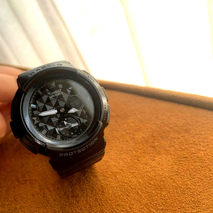 Casio Baby-G black wristwatch with black studs design, battery included, Japan import, no box