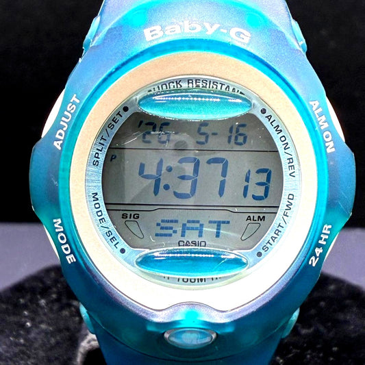 Casio Baby-G BG-163 ladies digital watch with blue display and alarm, battery replaced May 2026