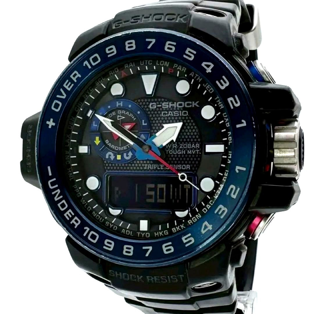 Casio G-Shock Gulfmaster GWN-1000B black solar radio wave watch with digital display and rugged design