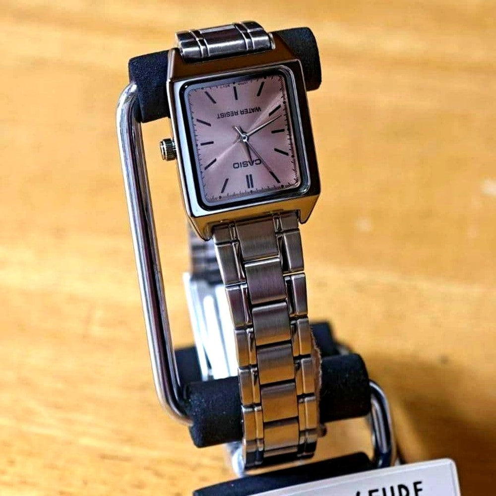 Casio Women's LTP-V007D-4E quartz watch with pink dial and silver stainless steel band