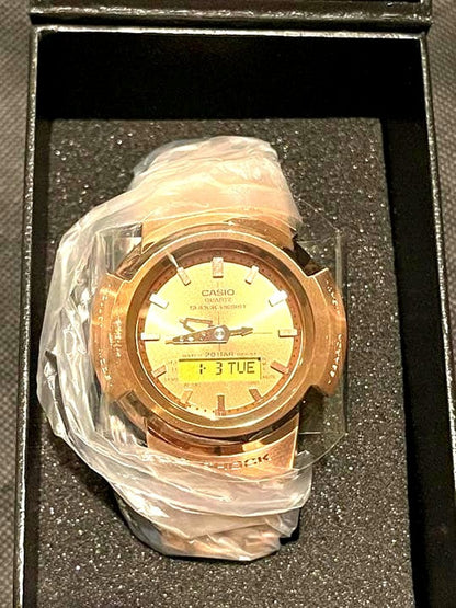 Casio Full Metal Series AWM-500GD-4AJF gold watch with round dial and stainless steel band
