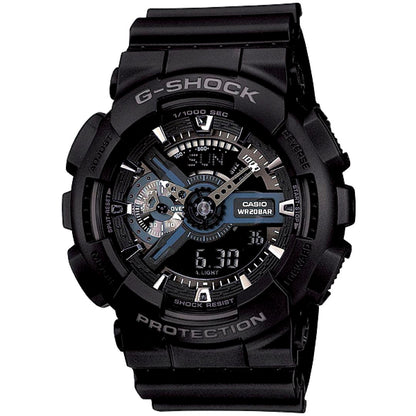 Casio G-Shock GA-110-BJF watch with large analog-digital face and silver gear-patterned details