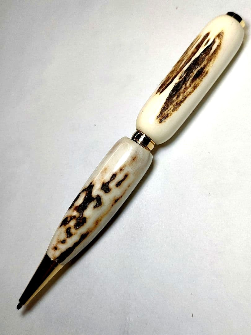G Workshop Handmade Deer Antler Ballpoint Pen with Gold Plated Metal — Japan Import