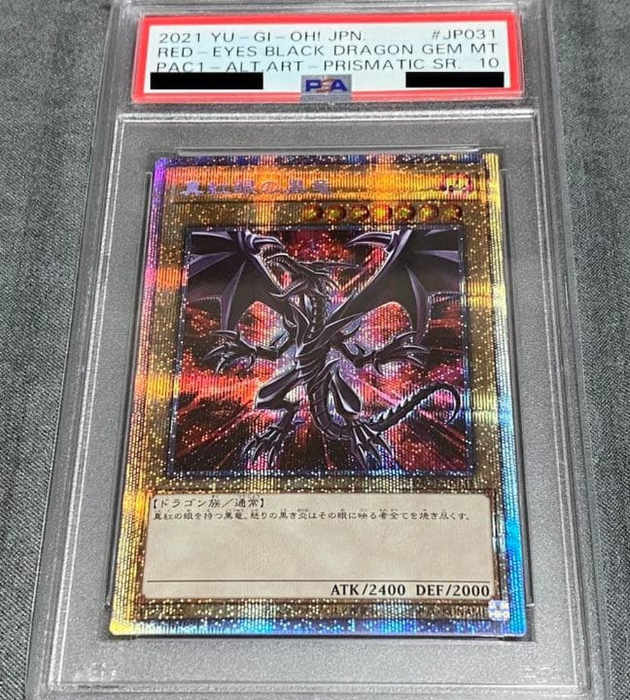 Bandai Yu-Gi-Oh Red-Eyes Black Dragon PSA 10 trading card PAC1-JP031 in protective case