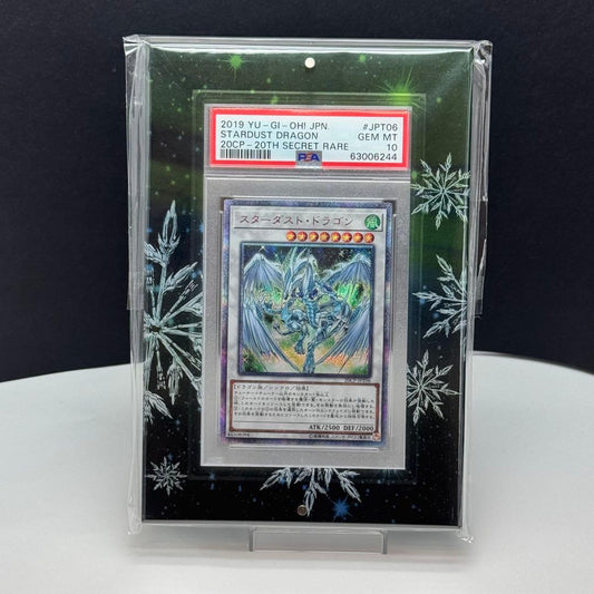Yugioh Stardust Dragon 20th Secret Rare card graded PSA Gem Mint 10 with display case included