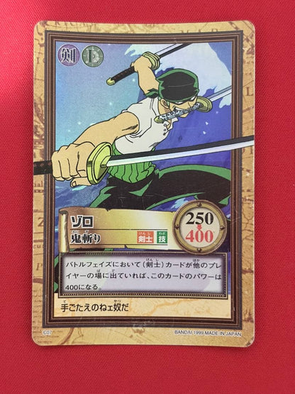 One Piece Carddass Hyper Battle Oni Kiri Zoro collectible card model C07 showing Zoro character