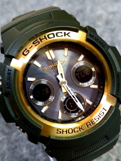 Casio G-Shock Tough Solar AWG-M100A-3AJF Overseas Model Gold and Khaki Watch