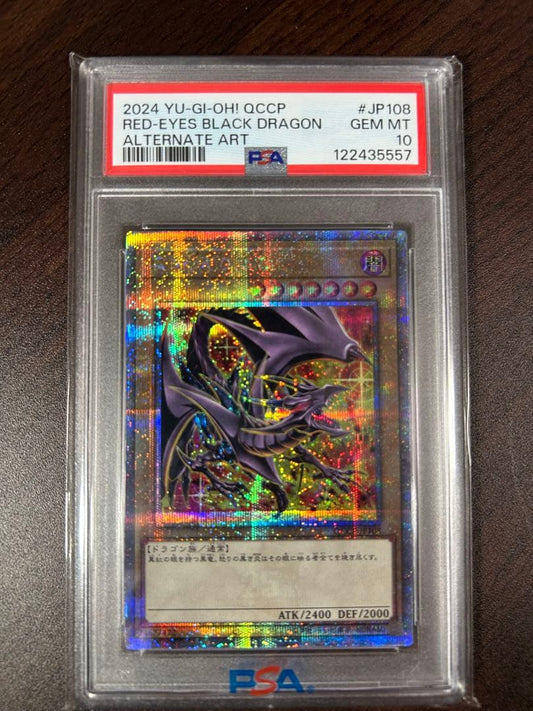 Bandai Red Eyes Black Dragon 25th Anniversary PSA10 graded card in protective PSA case and sleeve