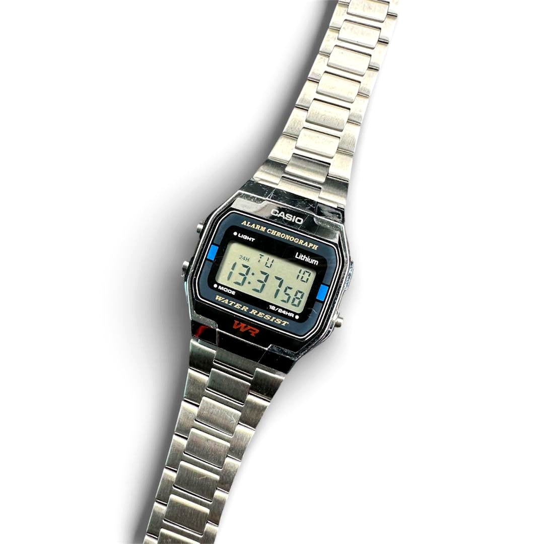 Casio Digital Watch Model A163WA-1 with stainless steel band and digital display waterproof