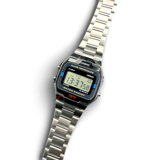 Casio Digital Watch Model A163WA-1 with stainless steel band and digital display waterproof