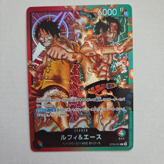 One Piece Luffy & Ace ST30-001 Leader Card with red and green colors showing power 6000 and life 4