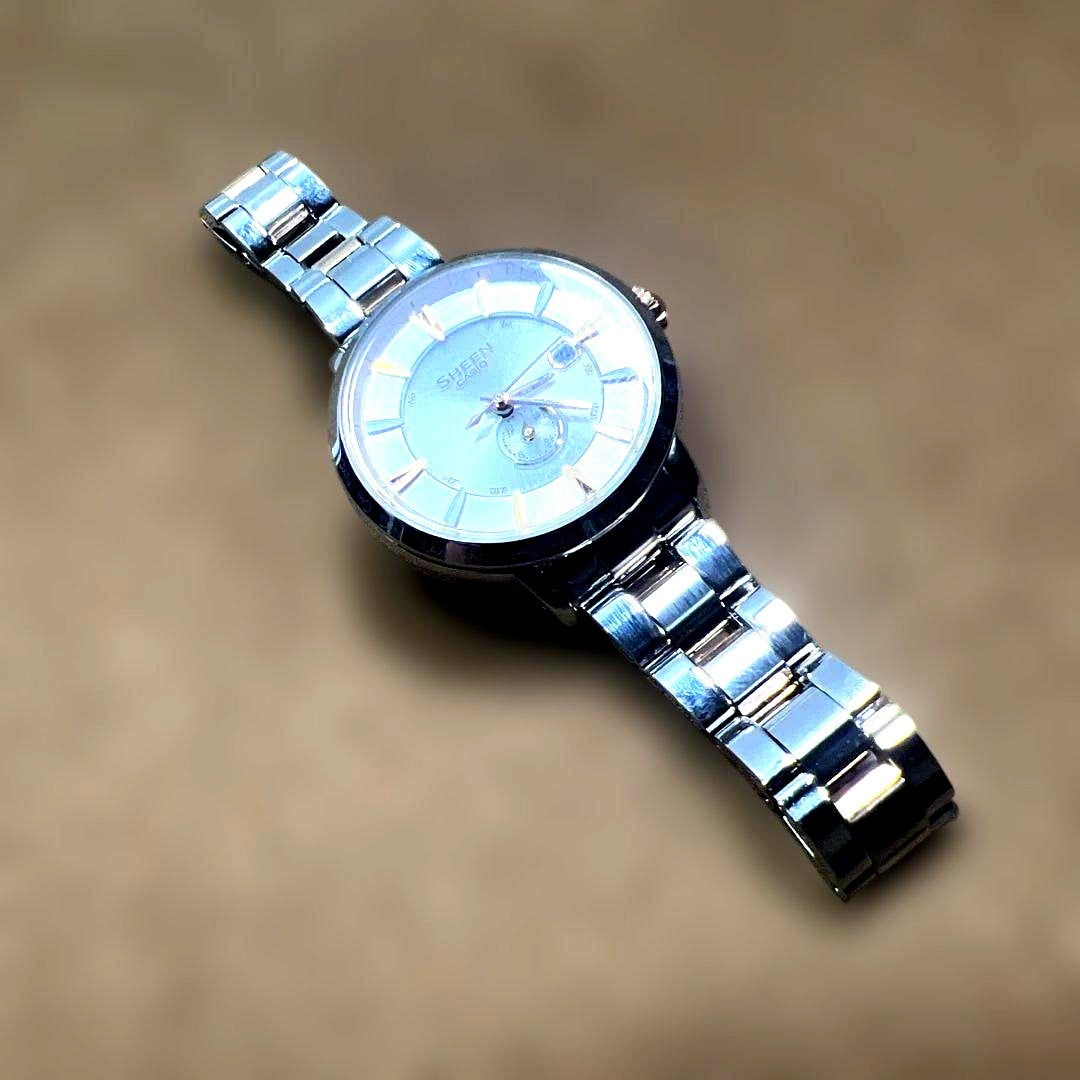 Casio Sheen SHW-1800 radio solar stainless steel ladies watch with round face and metal band