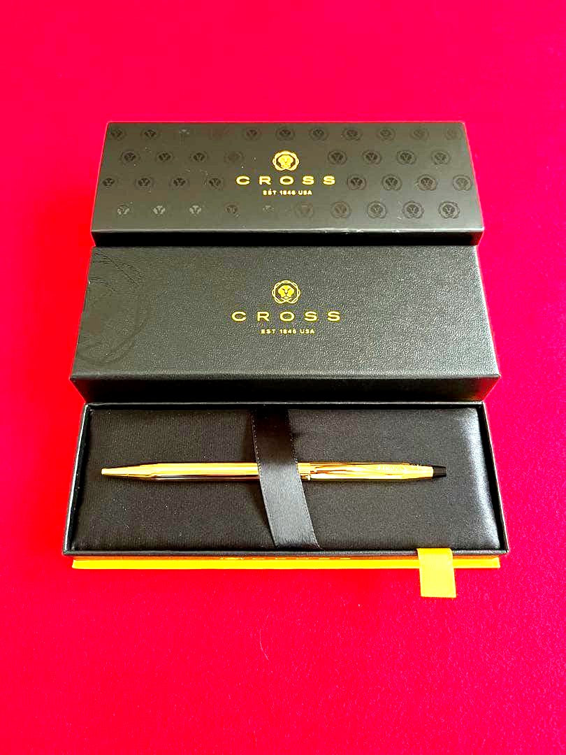 Cross Classic Century Gold PVD ballpoint pen with black medium refill and presentation gift box