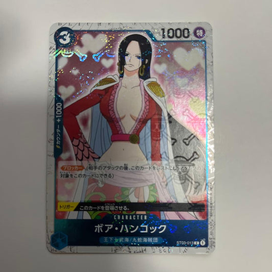 One Piece Boa Hancock ST03-013 character card with purple attribute and blocker ability
