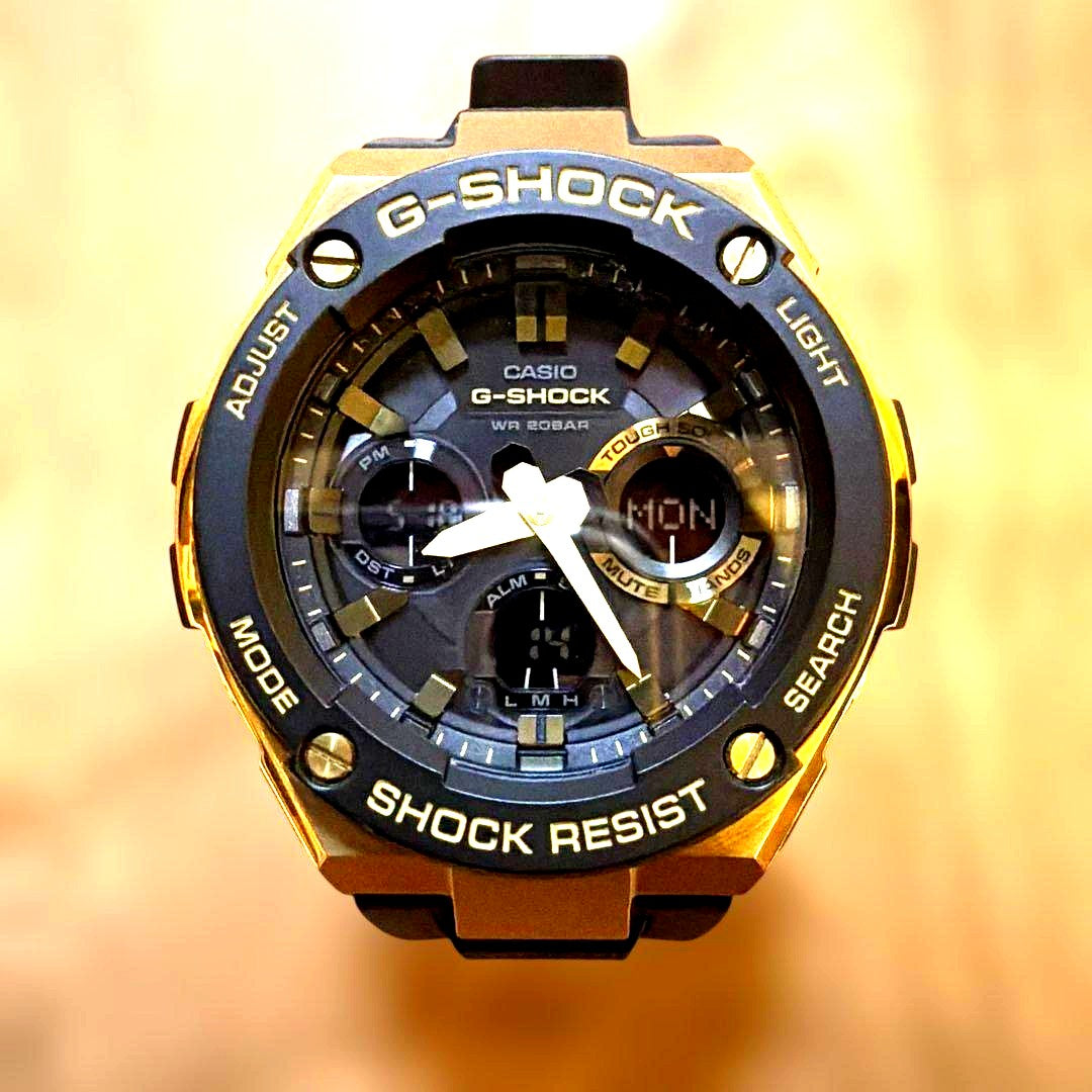 Casio G-Shock G-Steel GST-S10 solar analog digital watch with black and silver stainless steel design