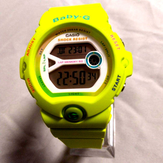 Casio Baby-G BG-6903 Neon Yellow digital watch with shockproof and 20 ATM water resistance features