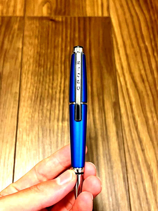 Cross Edge AT0555-3 Gel Ballpoint Pen in Nitrro Blue with slide open-close mechanism, Japanese import
