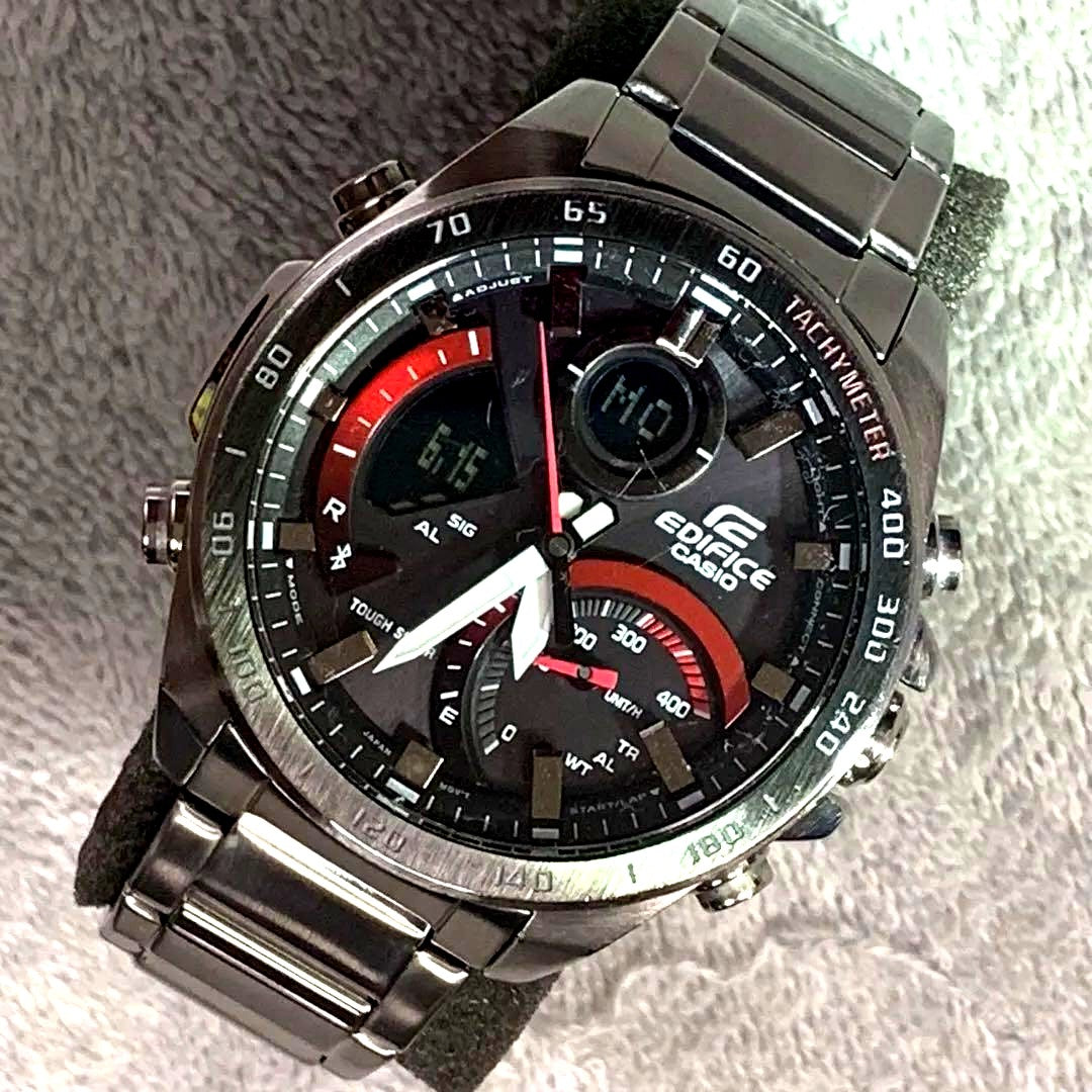 Casio Edifice ECB900 Bluetooth Legacy watch with black dial and stainless steel band showing time and digital features
