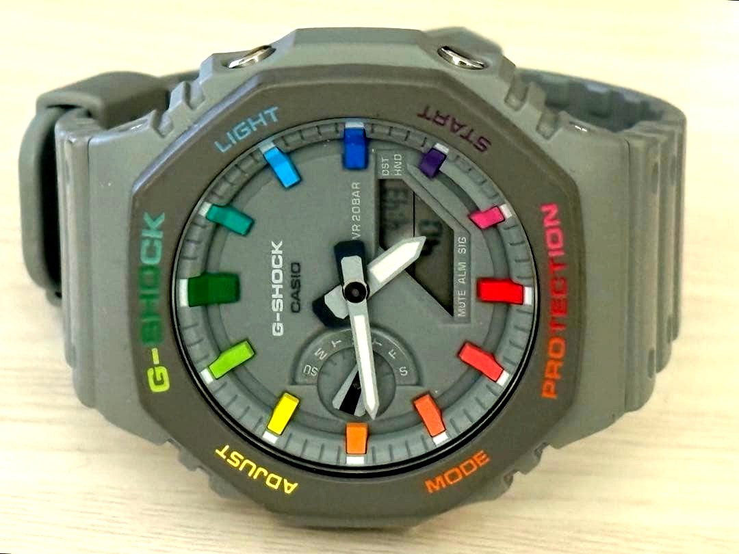 Casio G-Shock GA-2100ET custom watch worn by Kei Nishikori, shown from the front with clear dial and rugged design