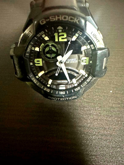 G-Shock Casio WR 20BAR black analog watch from Sky Cockpit series with water resistance and light function