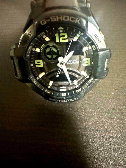 G-Shock Casio WR 20BAR black analog watch from Sky Cockpit series with water resistance and light function