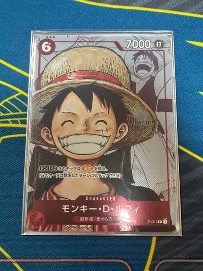 One Piece Monkey D. Luffy 25th Anniversary Promo P-001 Japanese trading card featuring Monkey D. Luffy