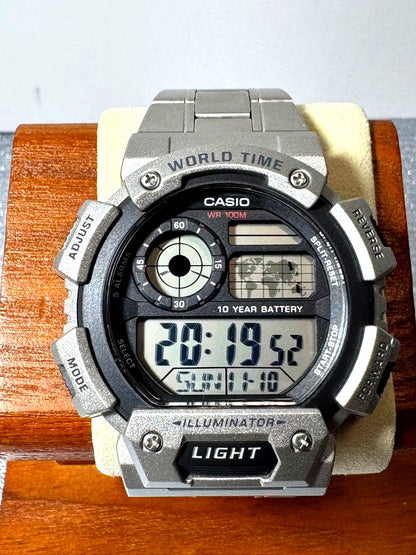 Casio Standard AE-1400WHD men's watch with metal band and world map display imported from Japan