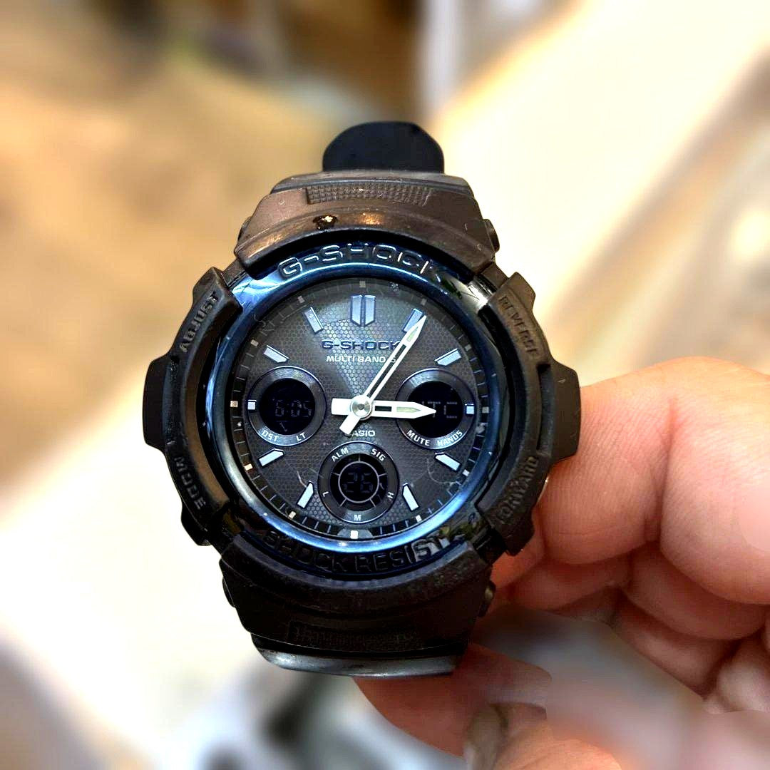 Casio G-Shock AWG-M100 black atomic solar watch with shock resistance and 20 ATM water resistance