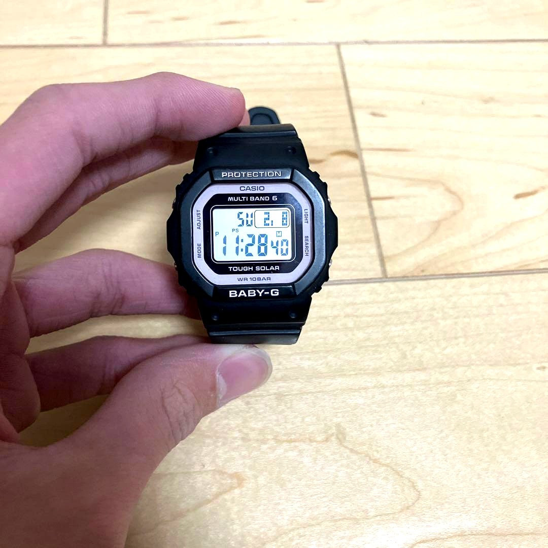 Casio Baby-G digital watch in black pink with rubber band and Tough Solar Multi Band 6 features