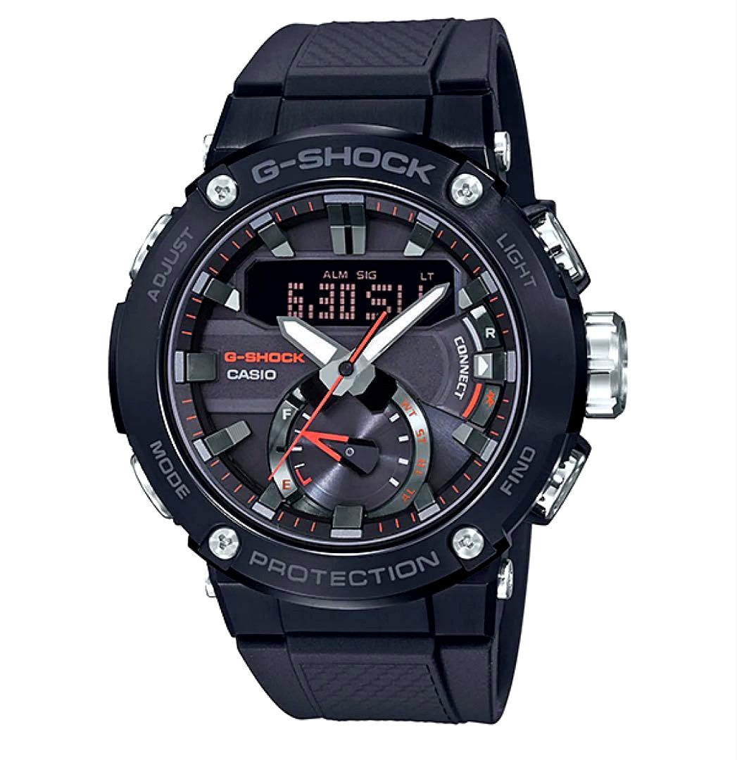 Casio G-Shock GST-B200B-1AJF Bluetooth Solar Watch in black with carbon core guard, front view