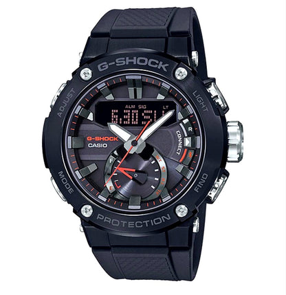 Casio G-Shock GST-B200B-1AJF Bluetooth Solar Watch in black with carbon core guard, front view
