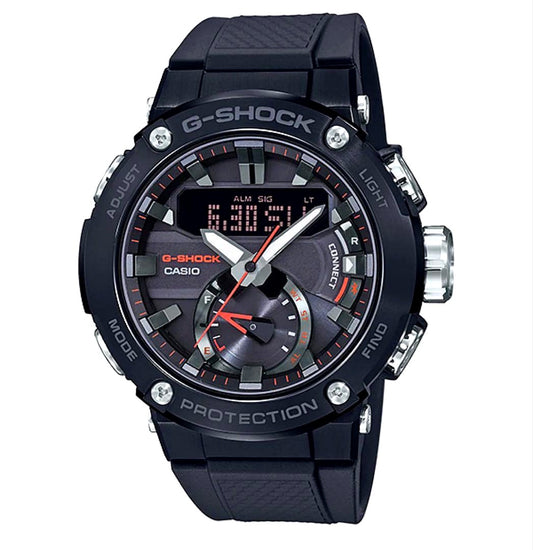 Casio G-Shock GST-B200B-1AJF Bluetooth Solar Watch in black with carbon core guard, front view