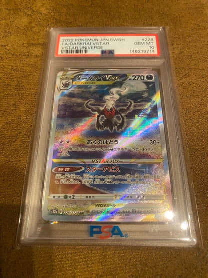 Darkrai VSTAR Pokemon trading card PSA 10 Gem Mint graded with visible hologram and QR code