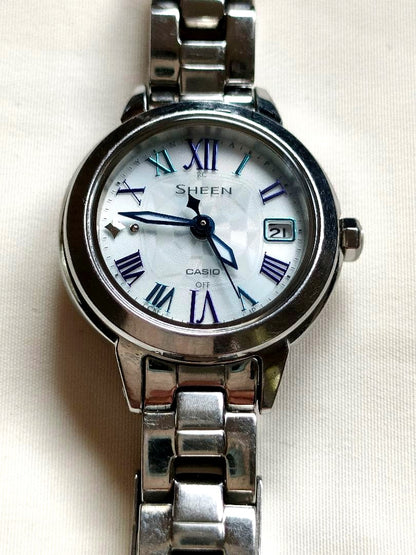 Casio Sheen SHW-5000D-7AJF radio wave solar wristwatch with stainless steel band and white dial