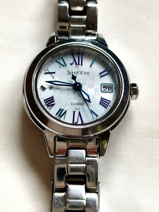 Casio Sheen SHW-5000D-7AJF radio wave solar wristwatch with stainless steel band and white dial