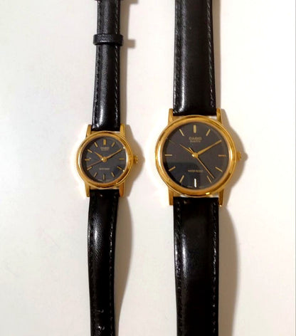 Casio MTP-1095 men’s and LTP-1095 women’s pair watches with black leather and steel bands