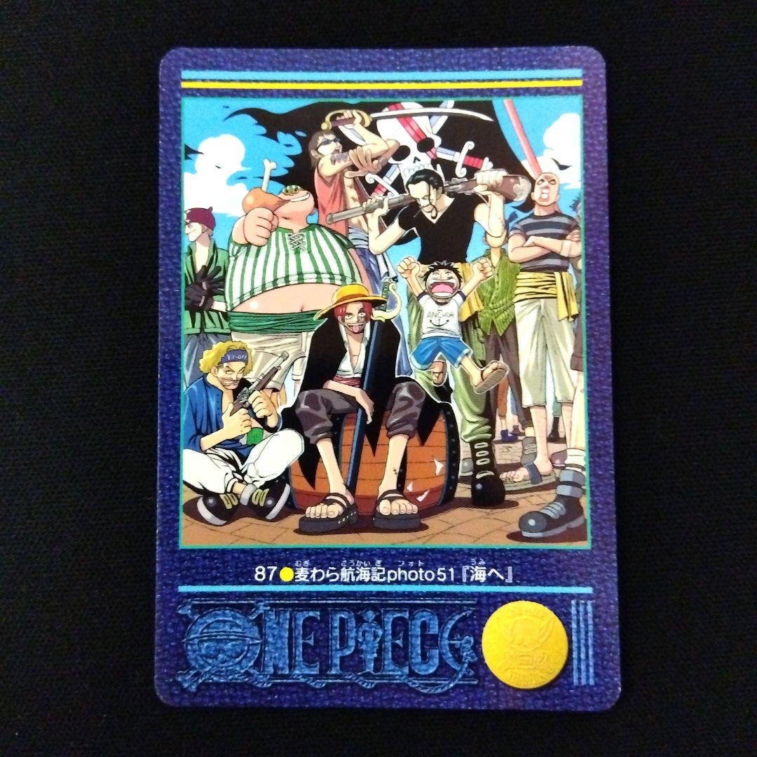 One Piece Carddass Visual Adventure card number 87 showing Shanks and Luffy going to sea Japan import