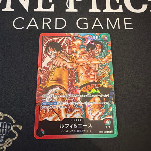 One Piece Luffy & Ace Leader Card ST30-001 single trading card from Japan with sleeve
