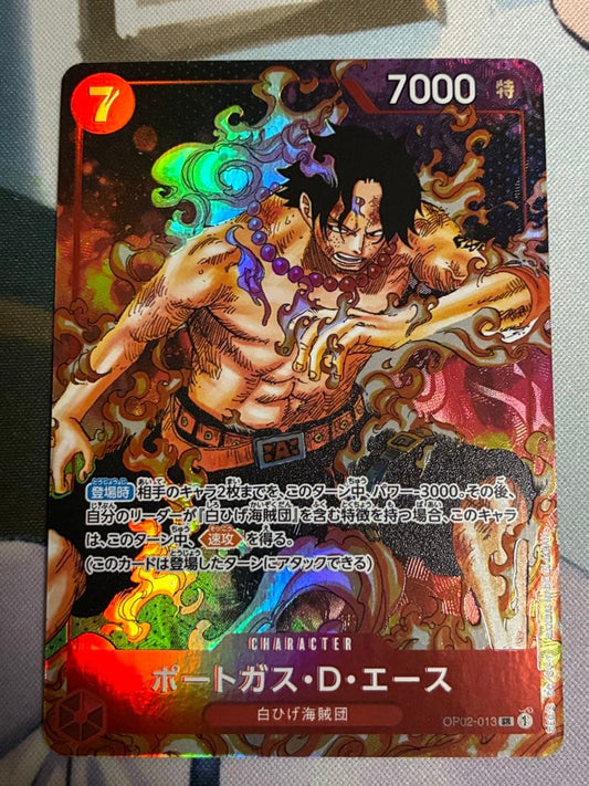 One Piece Ace parallel trading card with original artwork showing Ace character, Japan import