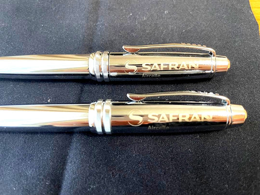 Cross Safran Logo Writing Set with chrome finished fountain pen and ballpoint pen, silver color, no box