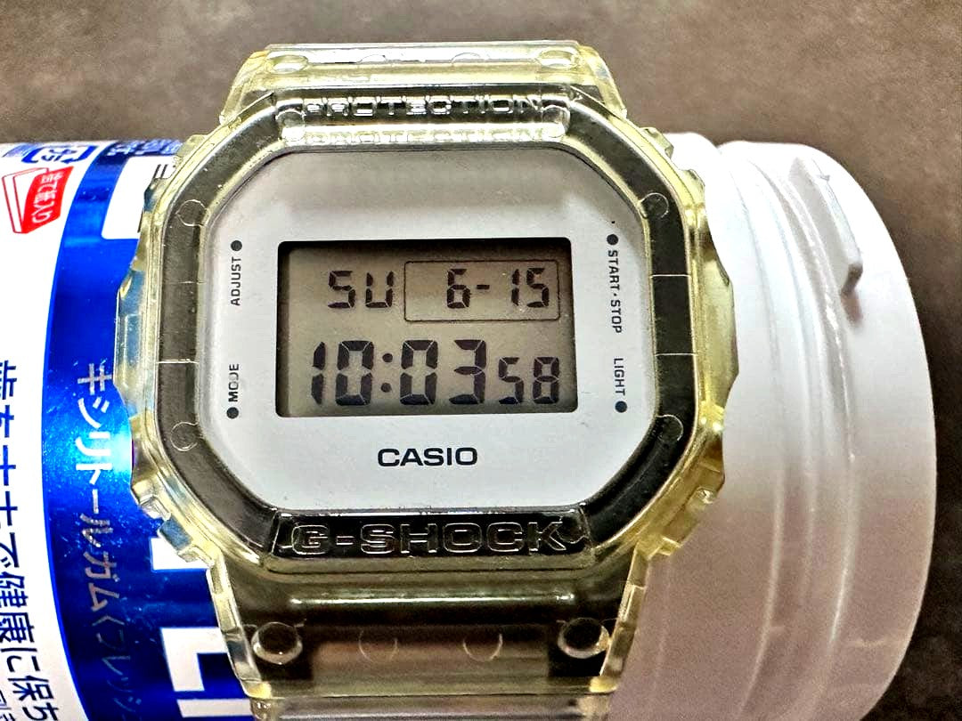 Casio G-Shock DWE-5610 clear skeleton watch with carbon core guard and resin band