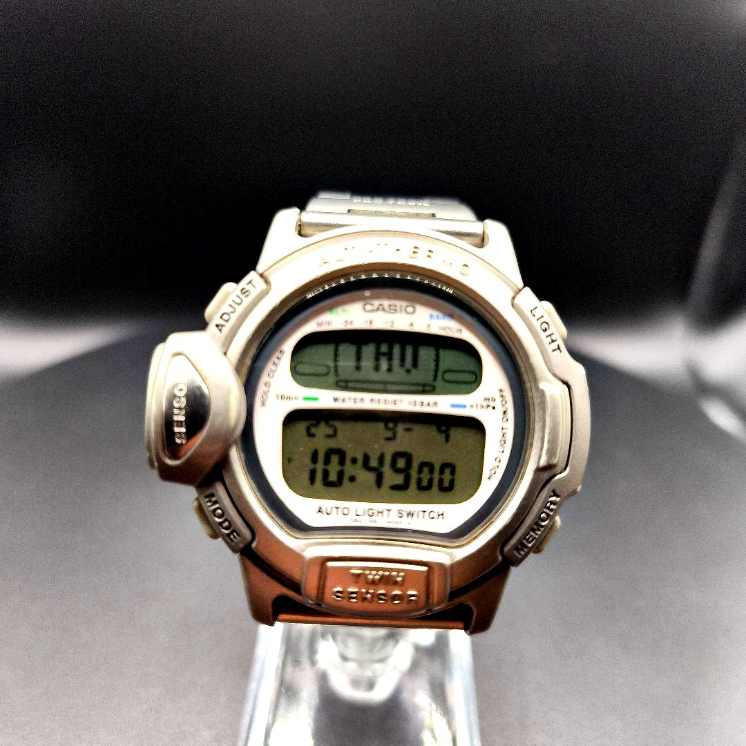 Casio Digital Watch PRL-200 with stainless steel band and automatic light switch function