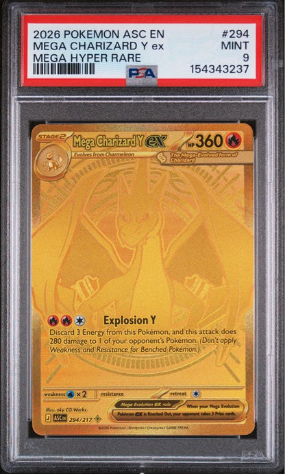 Bandai Mega Charizard Y ex 2026 Hyper Rare Stage 2 trading card with 360 HP in mint condition
