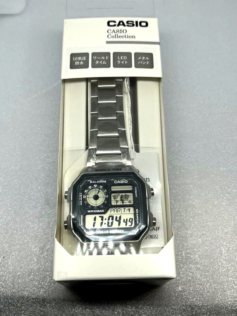 Casio AE-1200WHD-1AJF digital watch with LED backlight and world map display, Japan import