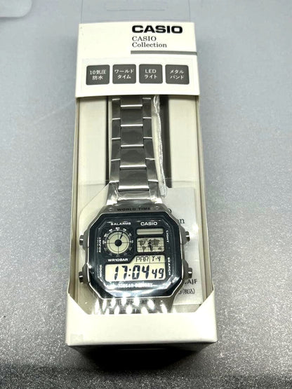 Casio AE-1200WHD-1AJF digital watch with LED backlight and world map display, Japan import